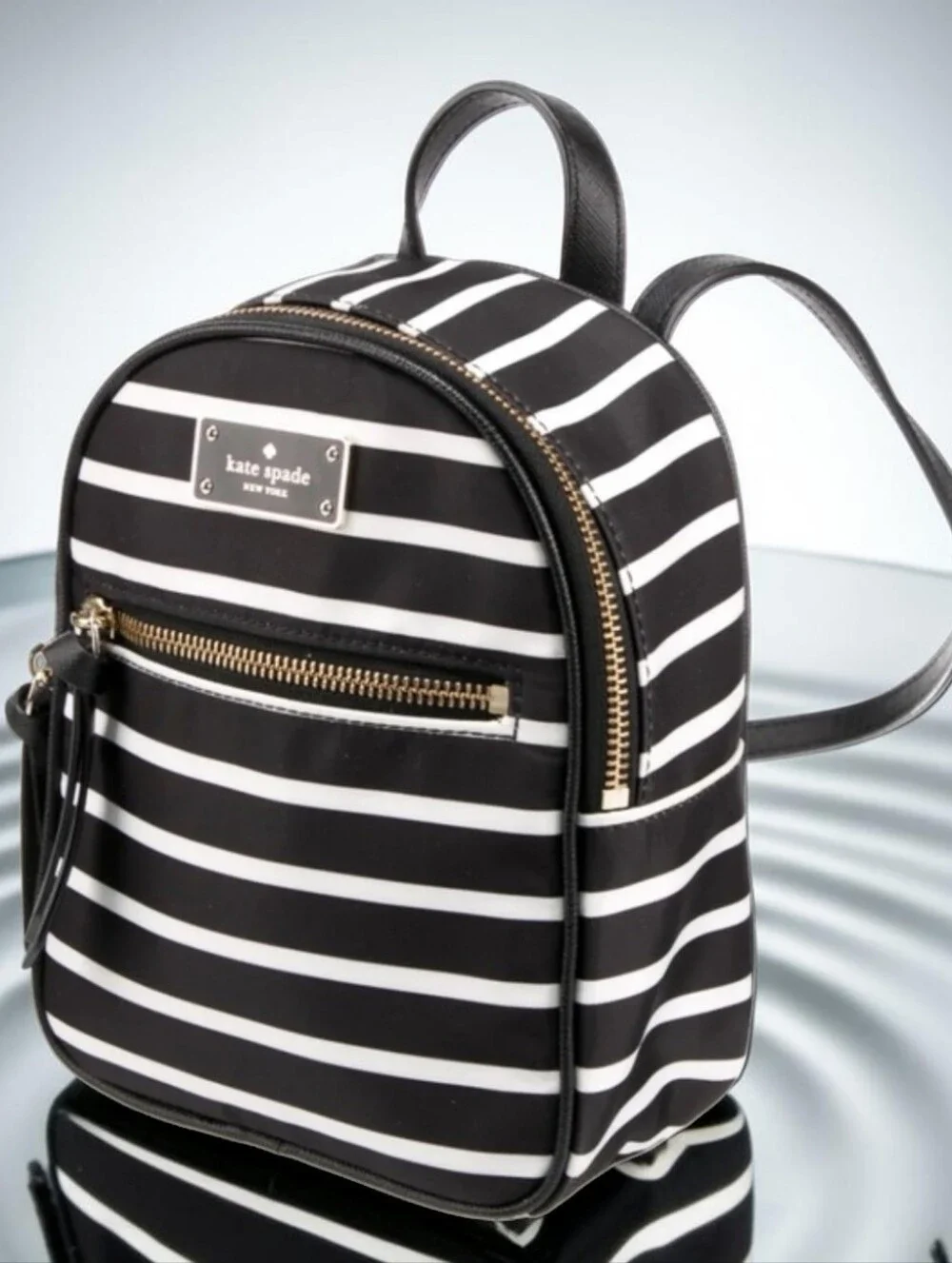 Kate Spade Black/White Nylon Bag - Wilson Road French Stripe Mini Backpack